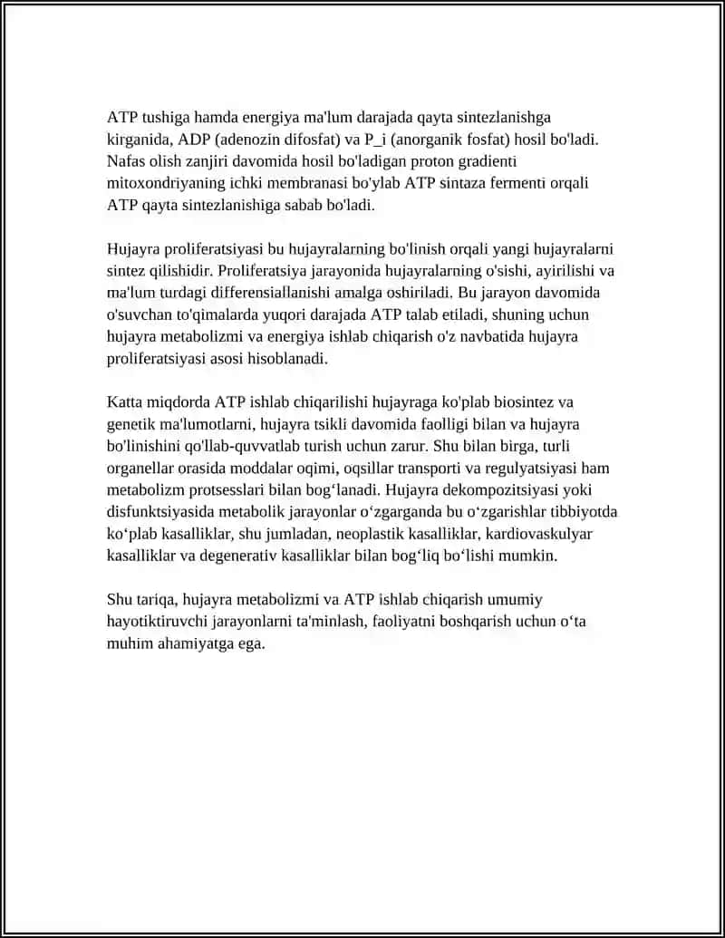 HUJAYRADA MODDALAR, ENERGYA VA MA'LUMOTLAR OQIMI. HUJAYRA PROLIFERATSIYASI MUAMMOLARINING TIBBIYOTDAGI ROLI 4