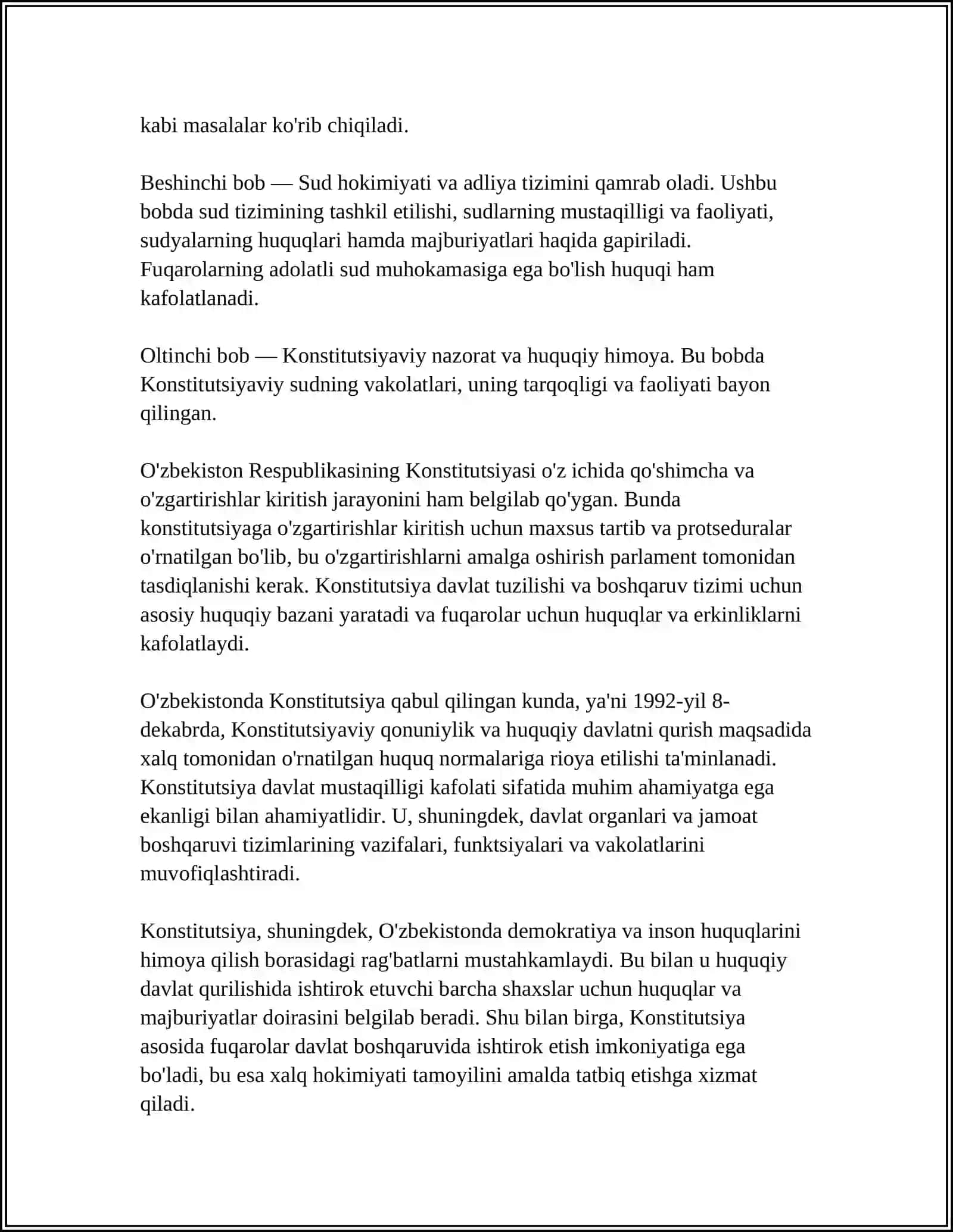 MUSTAQIL ISH Mavzu: OʻZBEKISTON RESPUBLIKASINING KONSTITUTSIYASI 4