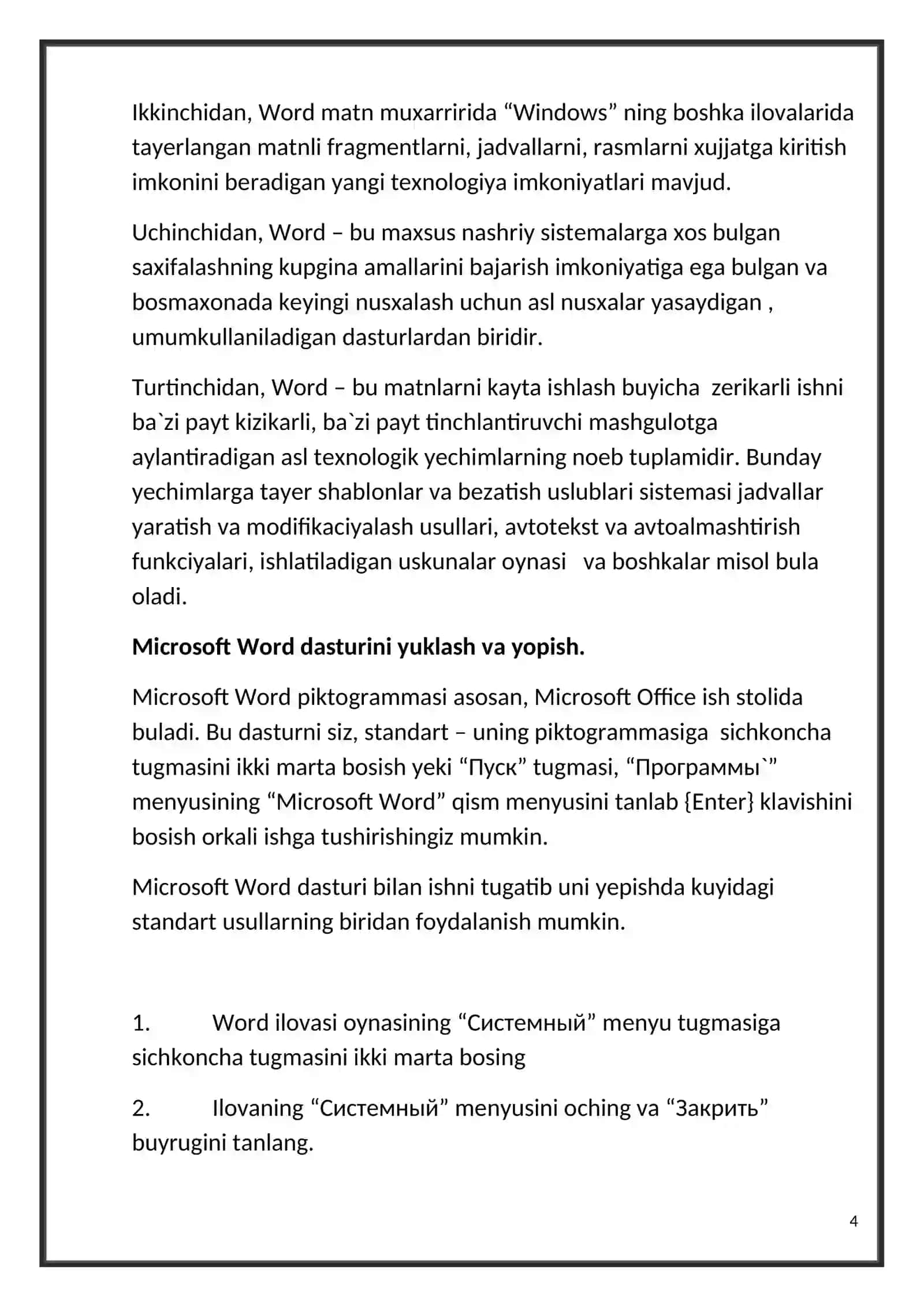 . MS Office dasturlar panelidagi MS Word dasturining (2003, 2010, 2013) versiyalari orasidagi farqlar 4
