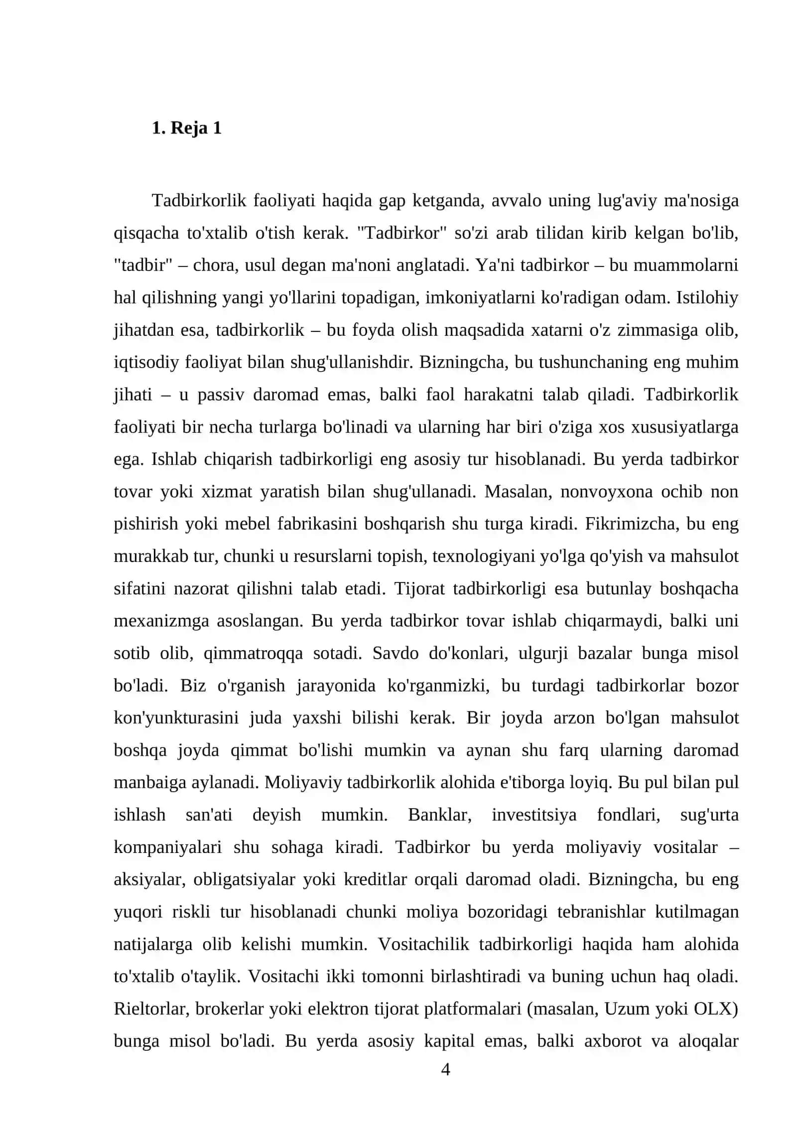 Tadbirkorlik faoliyatining turlari va shakllari 4