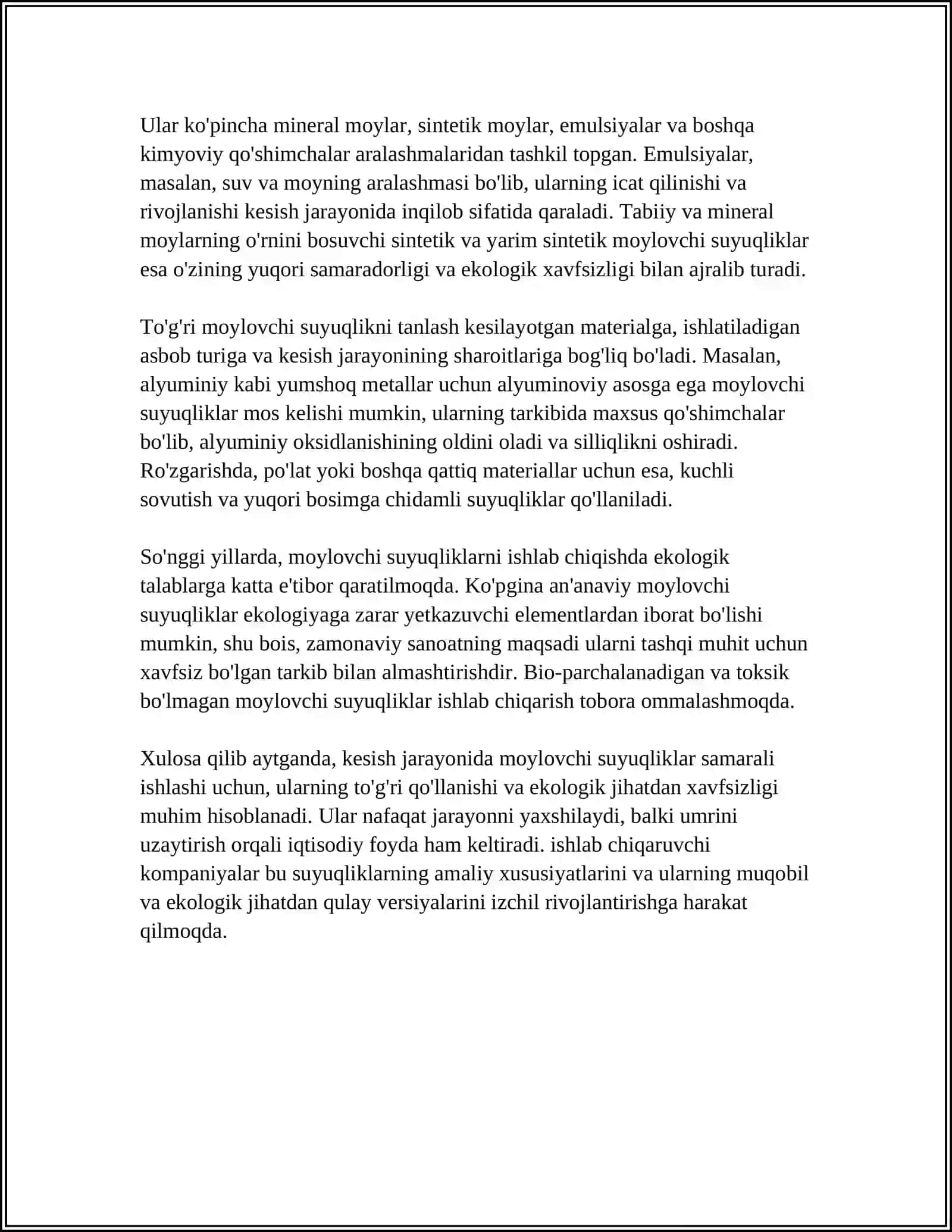 METAL KESISHDA MOYLOVCHI SOVITUVCHI SUYUQLIKLARNI KESISH JARAYONIGA TA'SIRINI SINASH 4
