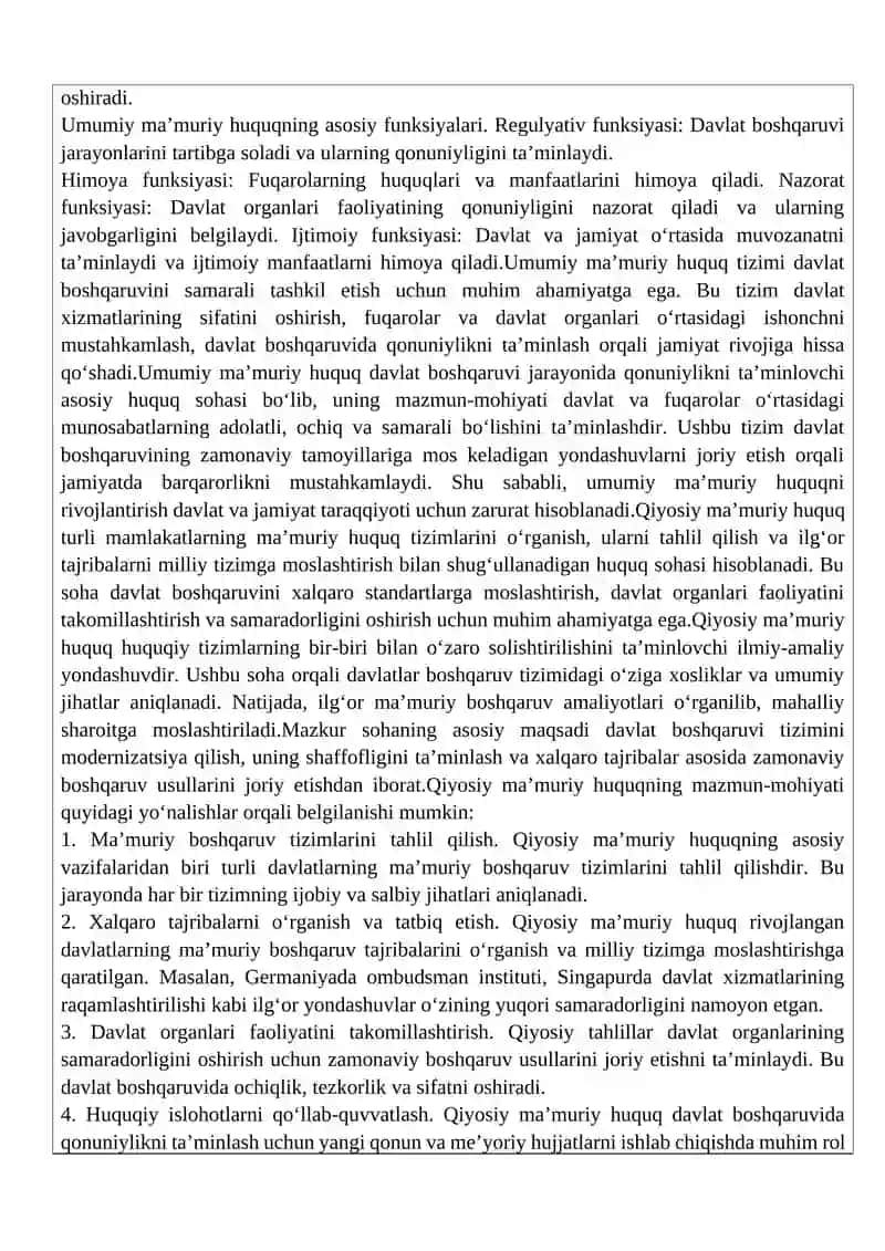 Umumiy ma’muriy huquq tizimi.  Qiyosiy ma’muriy huquq 4