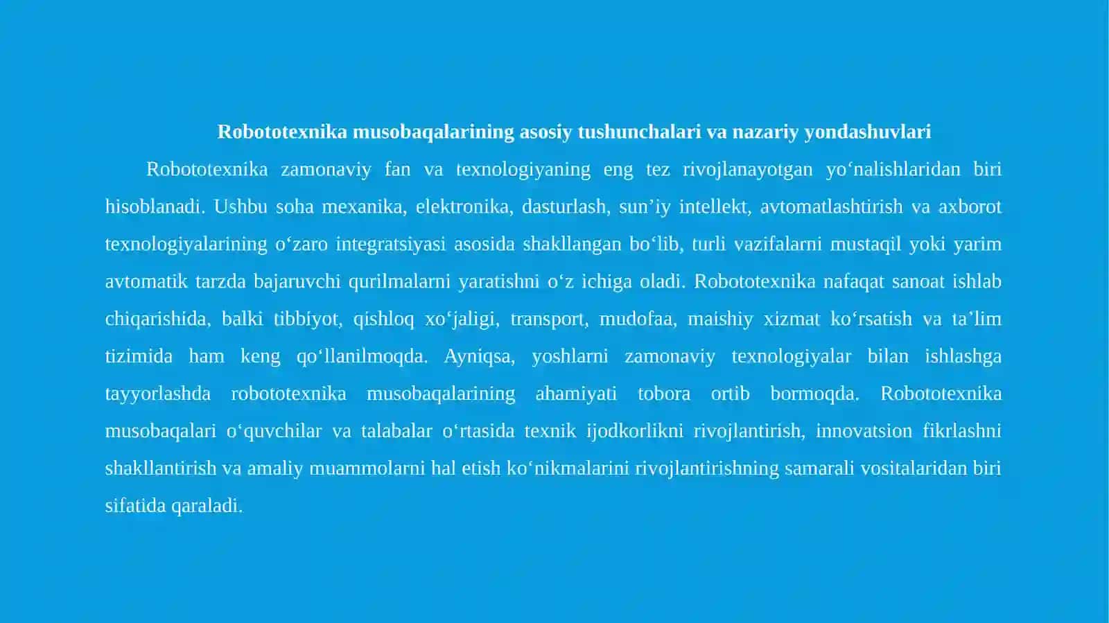 Robototexnika musobaqalarini tashkil etish va dasturni ishlab chiqish 4