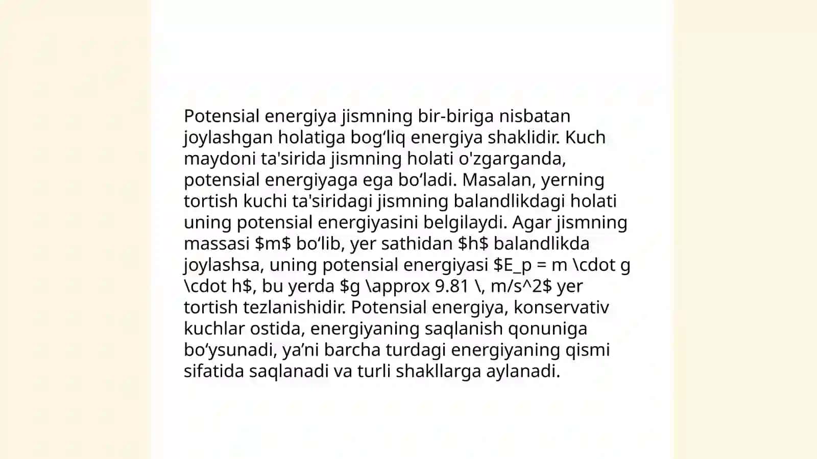 Kinetik va potensial energiya, hamda obyektni murakkab trayektoriya bo‘ylab harakatini tahlil qilishda integral hisob tatbiqlari 4
