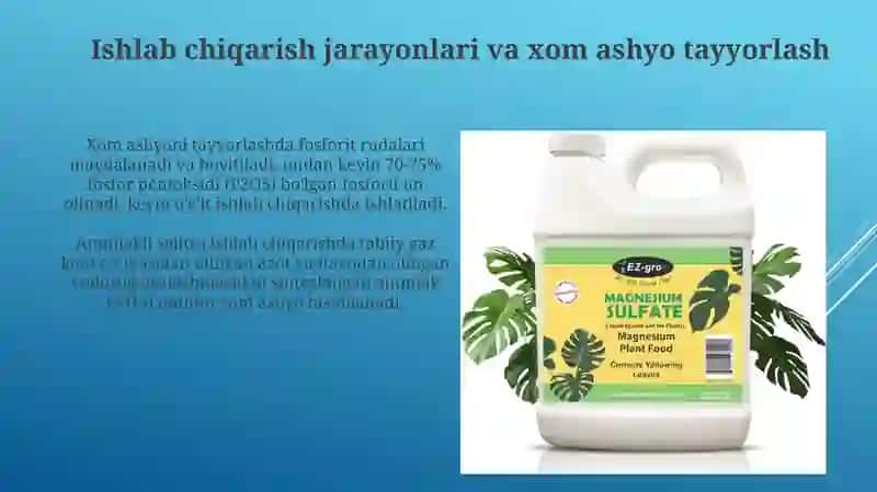 Ishqoriy tuzlar va o'g'itlar ishlab chiqarish 4