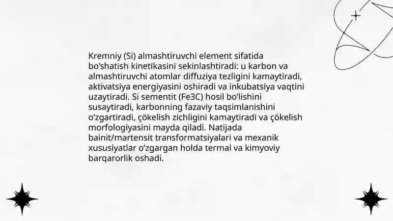 Bo‘shatish jarayoniga legirlovchi elementlarni tasiri 4