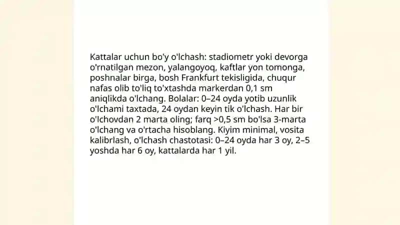 Tibbiy kuzatuv va antropometrik o'lchovlar(bo'y,vazin,bosh aylanasini aniqlash) 4