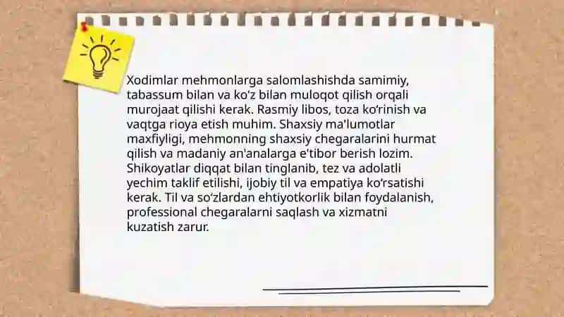 Mehmonxonada xizmat madaniyati va xodimlar bilan ishlashning o'ziga xos jihatlari 4