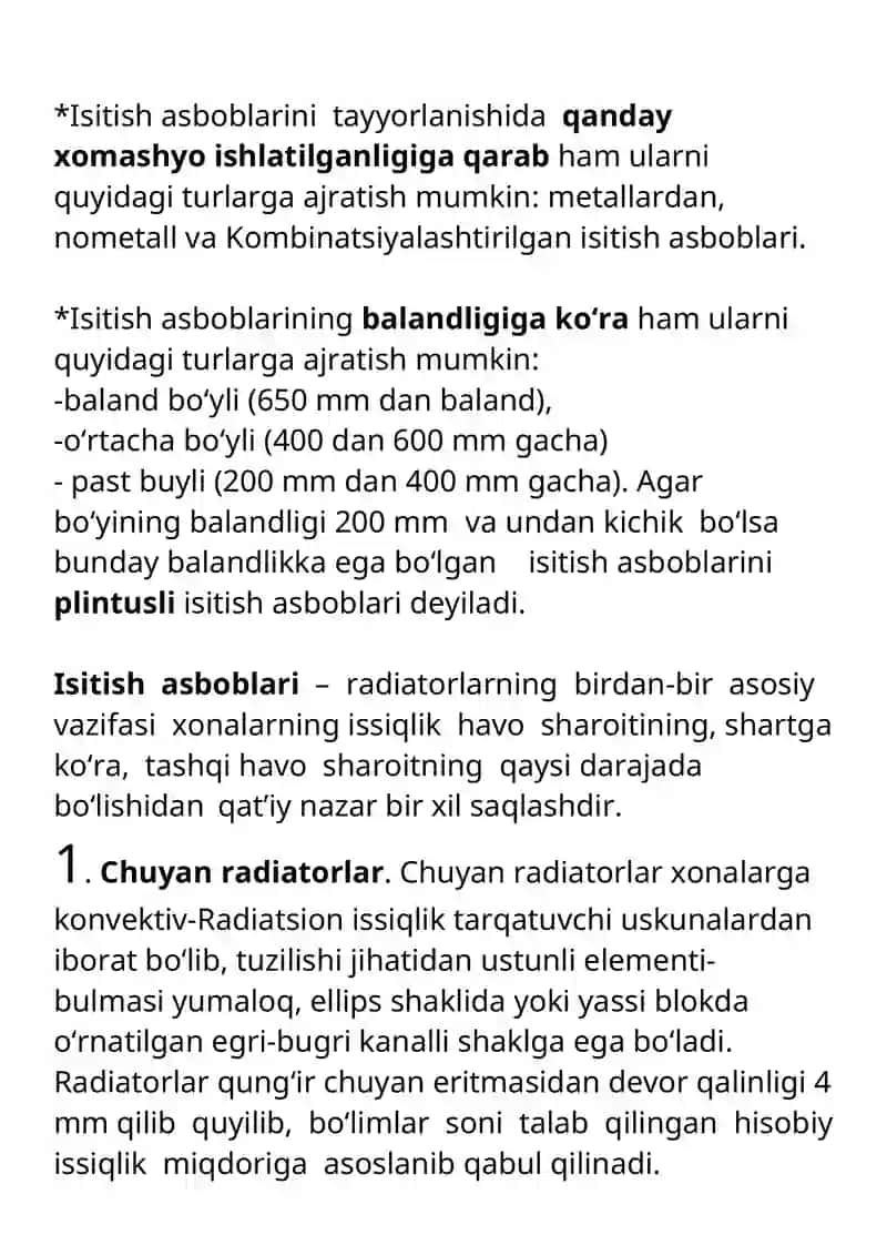 Issiqlik asboblarining turlari va ularni honada joylashtirish 4