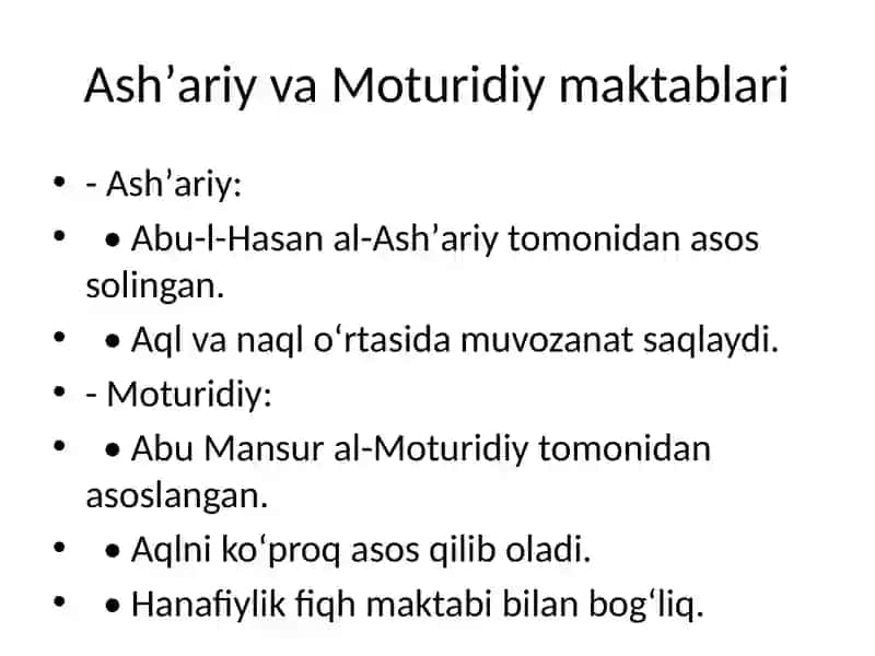 Islom dini manbalari, aqidaviy maktablari va ularning hozirgi davrdagi ahamiyati 4
