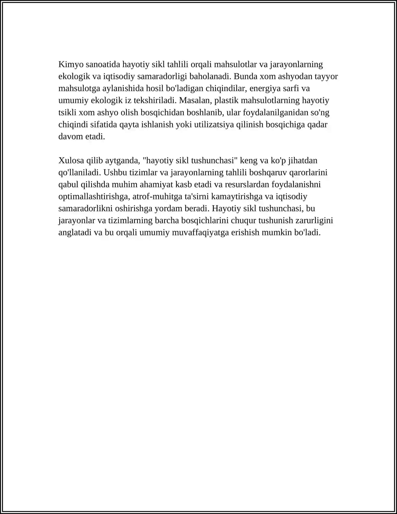 MUSTAQIL ISH Mavzu: HAYOTIY SIKL MODELINI YARATISH 4
