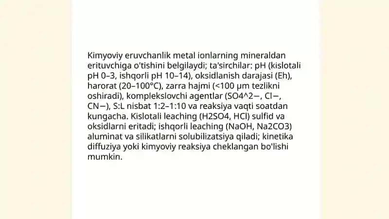 Metallarning olinishi. Gidrometallurgiya 4