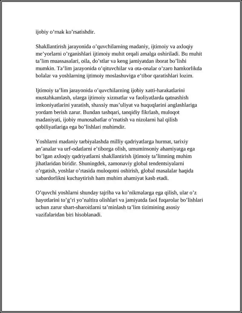 IJTIMOIY TAʼLIM. OʼQUVCHI YOSHLARNI MADANIYATINI SHAKLLANTIRISH 4
