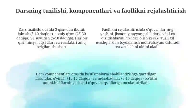 Jismoniy tarbiya darslarini rejalashtirish va tayyorlash jarayonlari 4