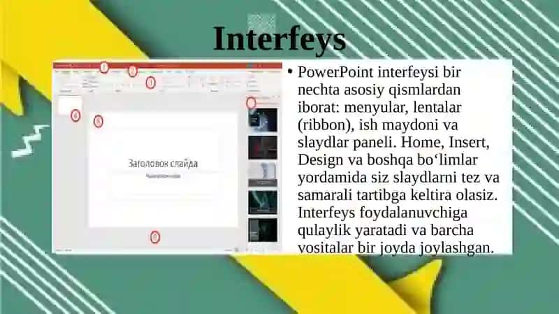 Microsoft PowerPoint dasturining asosiy elementlari. Animatsion efifektlar. Taqdim etishni boshqarish 4