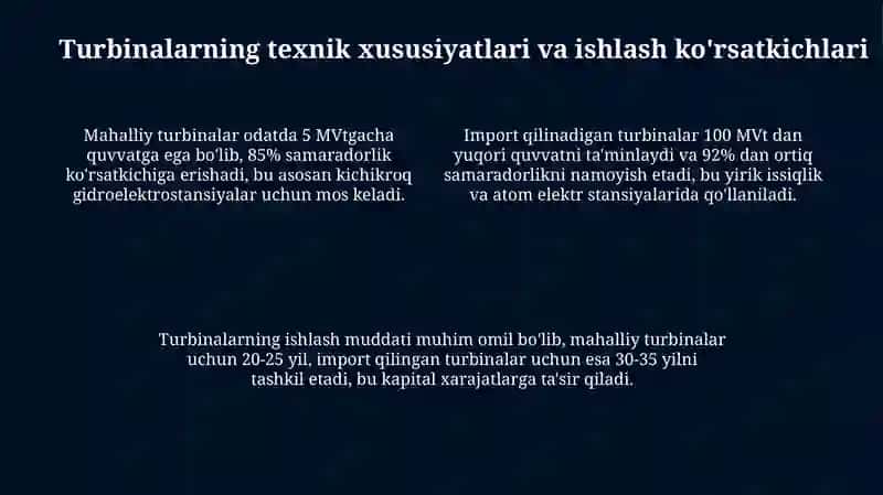 Oʻzbekistonda ishlab chiqarilayotgan va import qilinayotgan turbinalarning qiyosiy tahlili 4