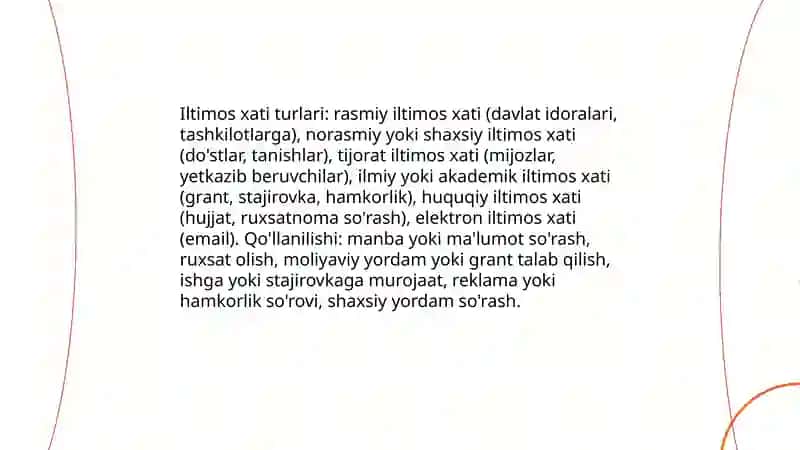 Da'vo xati, iltimos xati, so'rov xatining yozilish tartibi 4