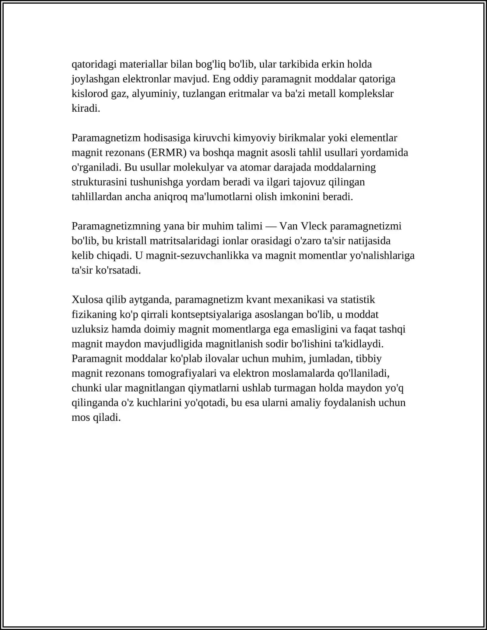 MUSTAQIL ISH Mavzu: PARAMAGNITIKLAR 4
