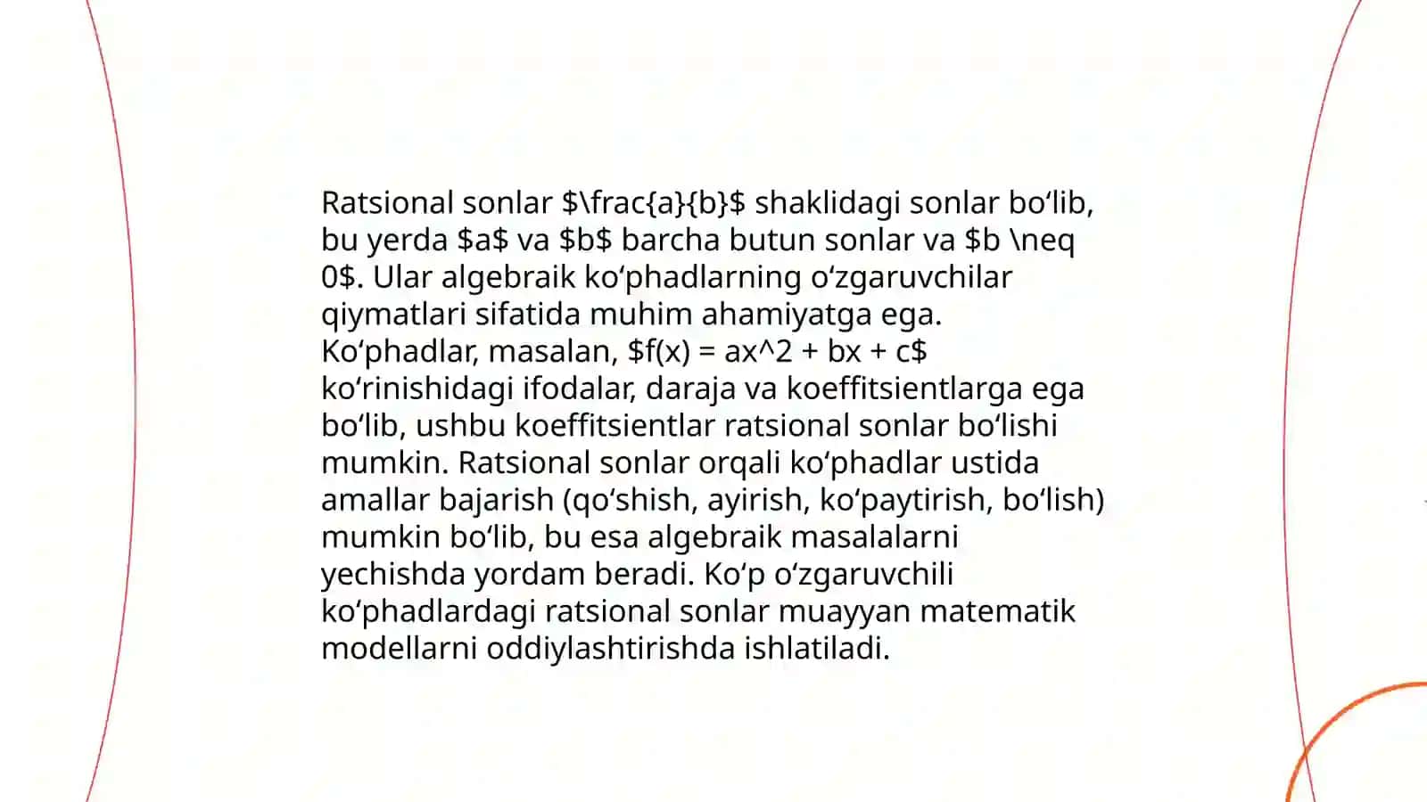 Ratsional koeffitsiyentli koʻphadlar 4