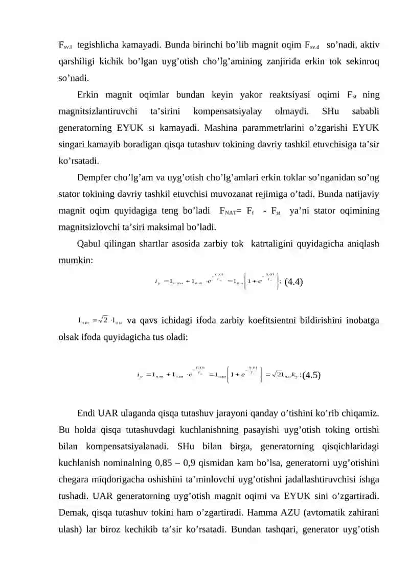 Quvvati cheklangan generatordan ta’minlanuvchi zanjirdagi qisqa tutashuv 4