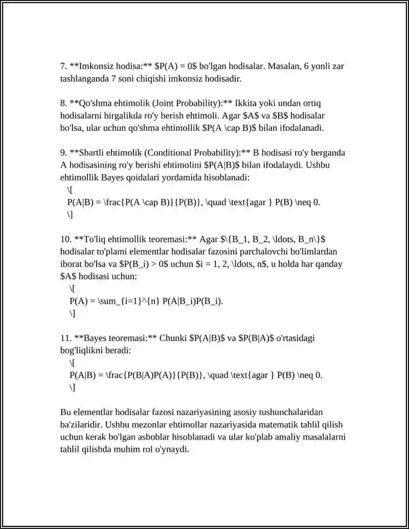 ELEMENTLAR HODISALAR FAZOSI. HODISALAR USTIDA AMALLAR. EHTIMOLNING TA’RIFLARI 4