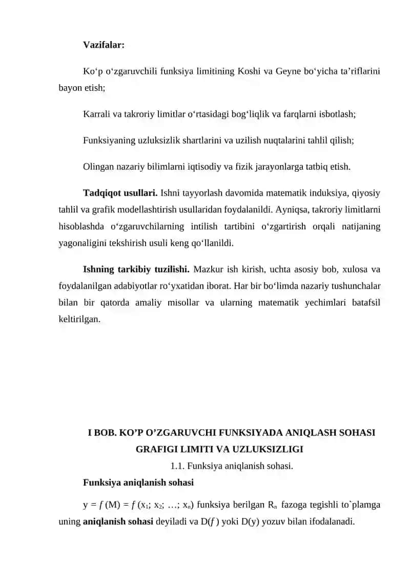 Ko‘p o‘zgaruvchili funksiyaning aniqlanish sohasini topishga doir misollar. Ko‘p o‘zgaruvchili funksiyaning (karrali) va takroriy limitlarini hisoblash 4