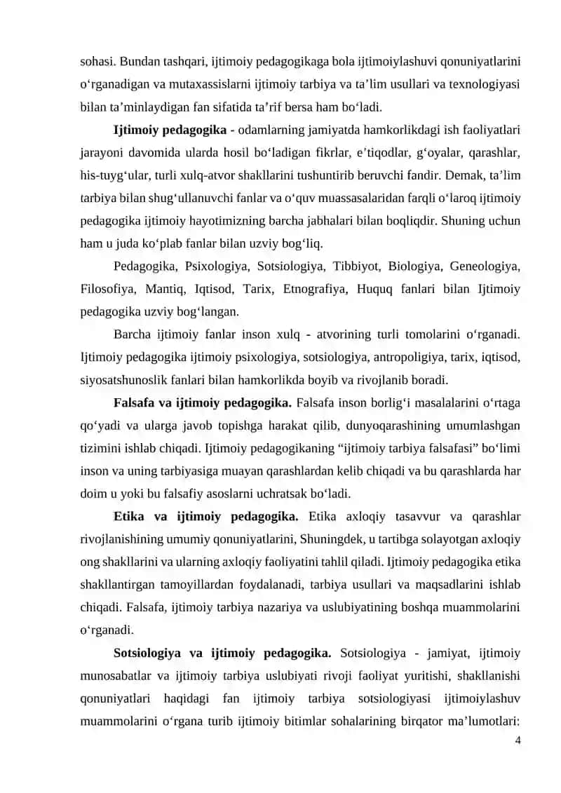 Ijtimoiy pedogogika faning boshqa fanlar bilan aloqasi 4