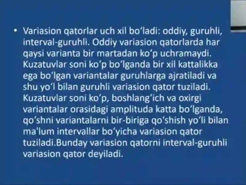 O’rtacha miqdorlar,turlari,hisoblash usullari,tibbiyotda qo’llanilishi. 4