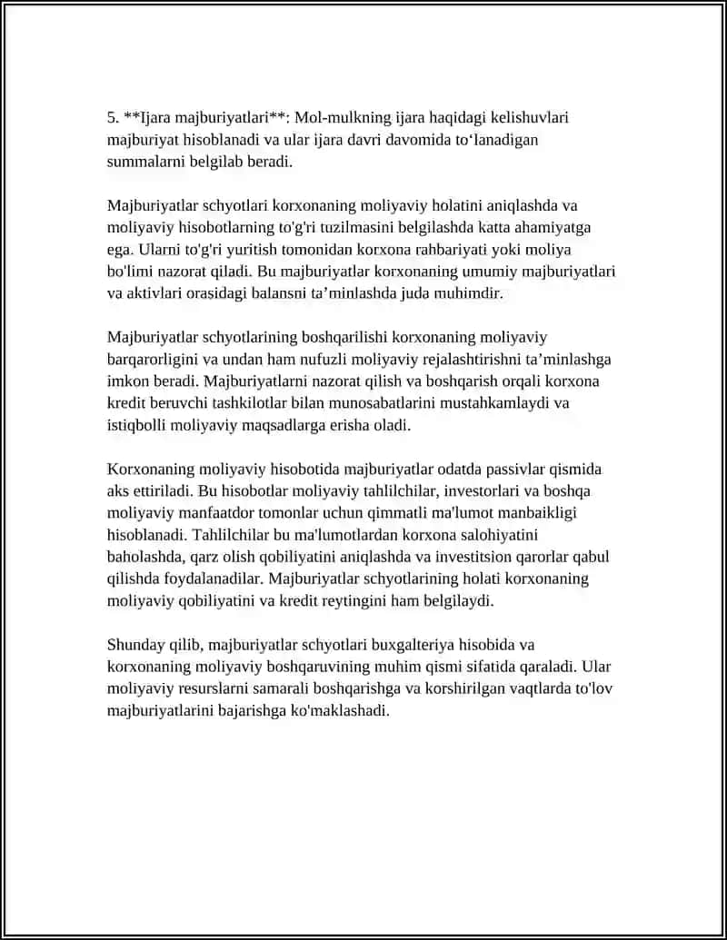 MAJBURIYATLAR SCHYOTLARI HAQIDA TUSHUNCHA BUXGALTERIYA HISOBI FANIDAN 4