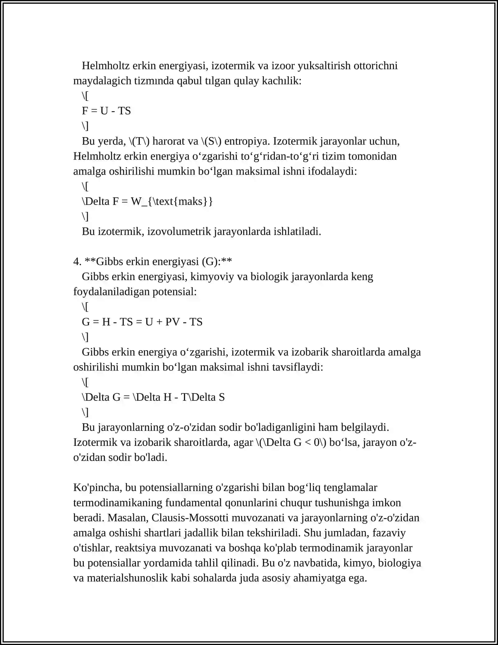 Mavzu: ZARRALAR SONI OʻZGARUVCHAN BOʻLGAN SISTEMA. KIMYOVIY POTENSIAL 4