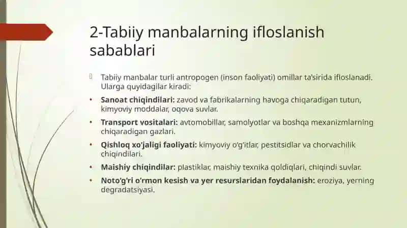 Atrof muhitning tabiiy manbalarini ifloslanishi 4