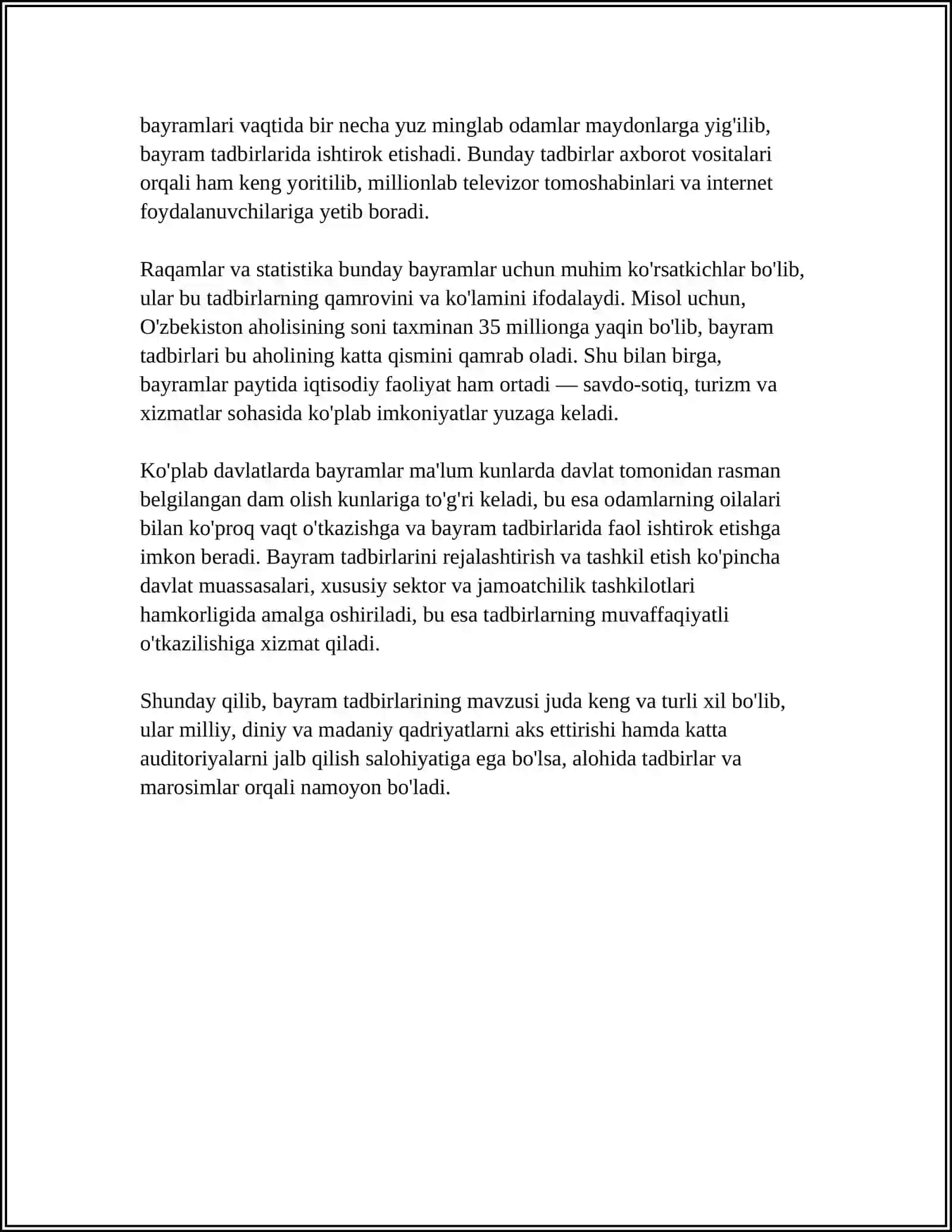 MUSIQA MASHG'ULOTLAR REJASIDA BAYRAM TADBIRLARI STSENARIYASINI ISHLAB CHIQISH VA ÓTKAZISHGA QÓYILADIGON TALABLAR 4