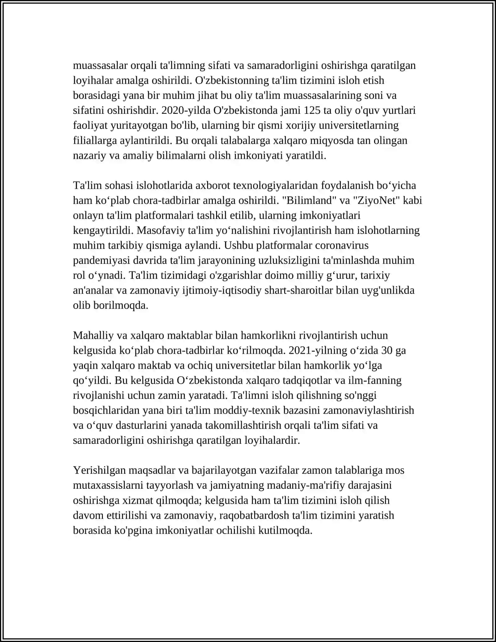 O'ZBEKISTON TA'LIM TIZIMIDA ISLOHOTLAR 4
