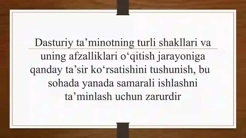 O`qitish dasturiy ta`minotiga oid materiallar bilan tanishishi 4