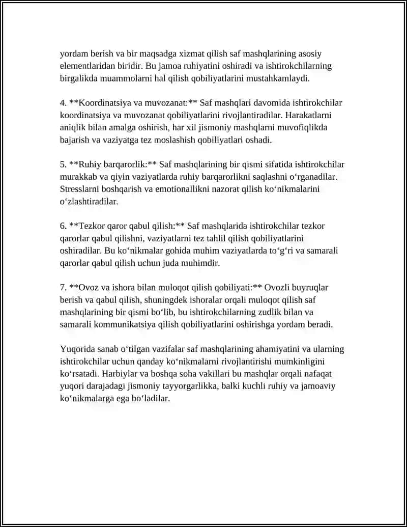 SAF MASHQLARINI VAZIFASI YORITIB BERISH 4