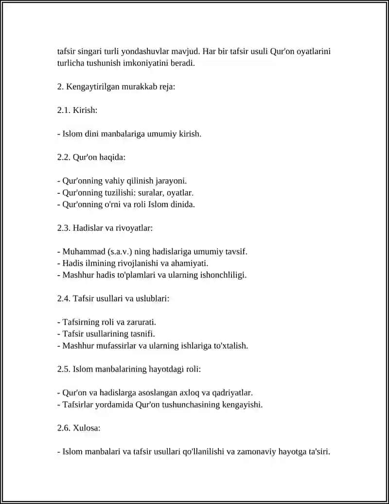 ISLOM DINI MANBALARI SHU MAVZUGA KENGAYTIRIB MURAKKAB REJALARI BILAN PDF SHAKLIDA MUSTAQIL ISH QILIB BER 4