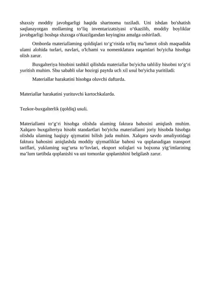 Materiallarning ombordagi hisobini tashkil qilish 4