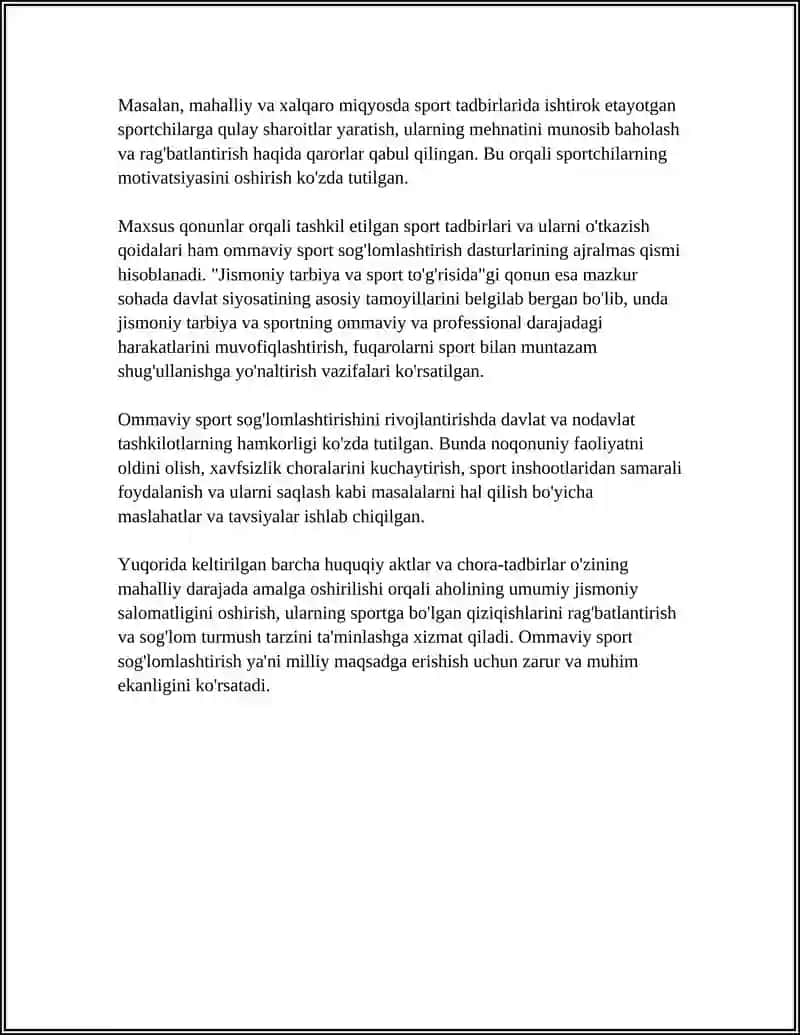 OMOVIY SPORT SOG'LOMLASHTIRISHI BO'YICHA FARMALAR VA QARORLAR MAZMUNI VA MOXIYATI 4
