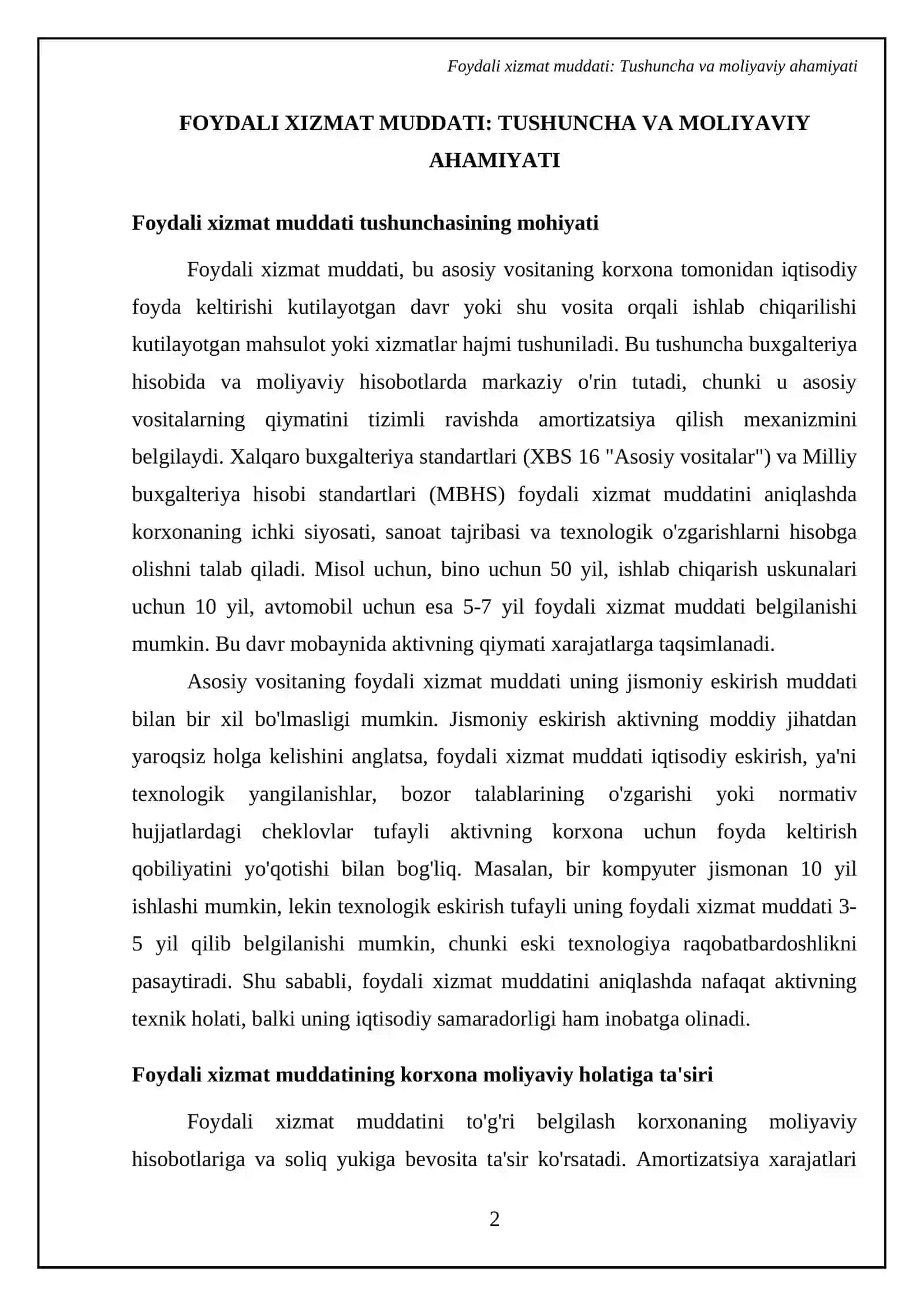 Asosiy vositalarning foydali xizmat muddati qanday belgilanadi? 4