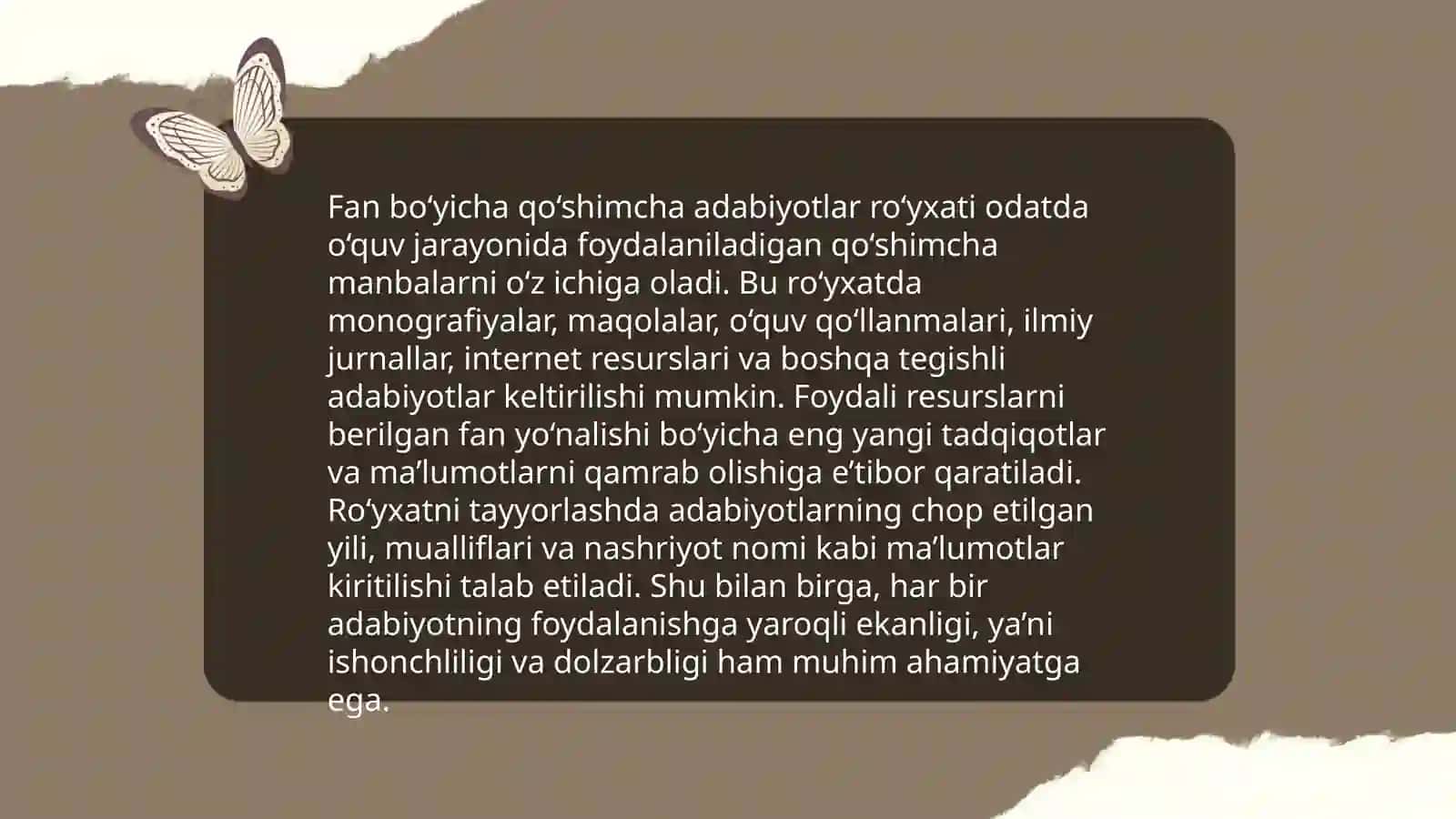 Modulni yakunlash. Fan bo‘yicha qo‘shimcha adabiyotlar bilan ishlash 4