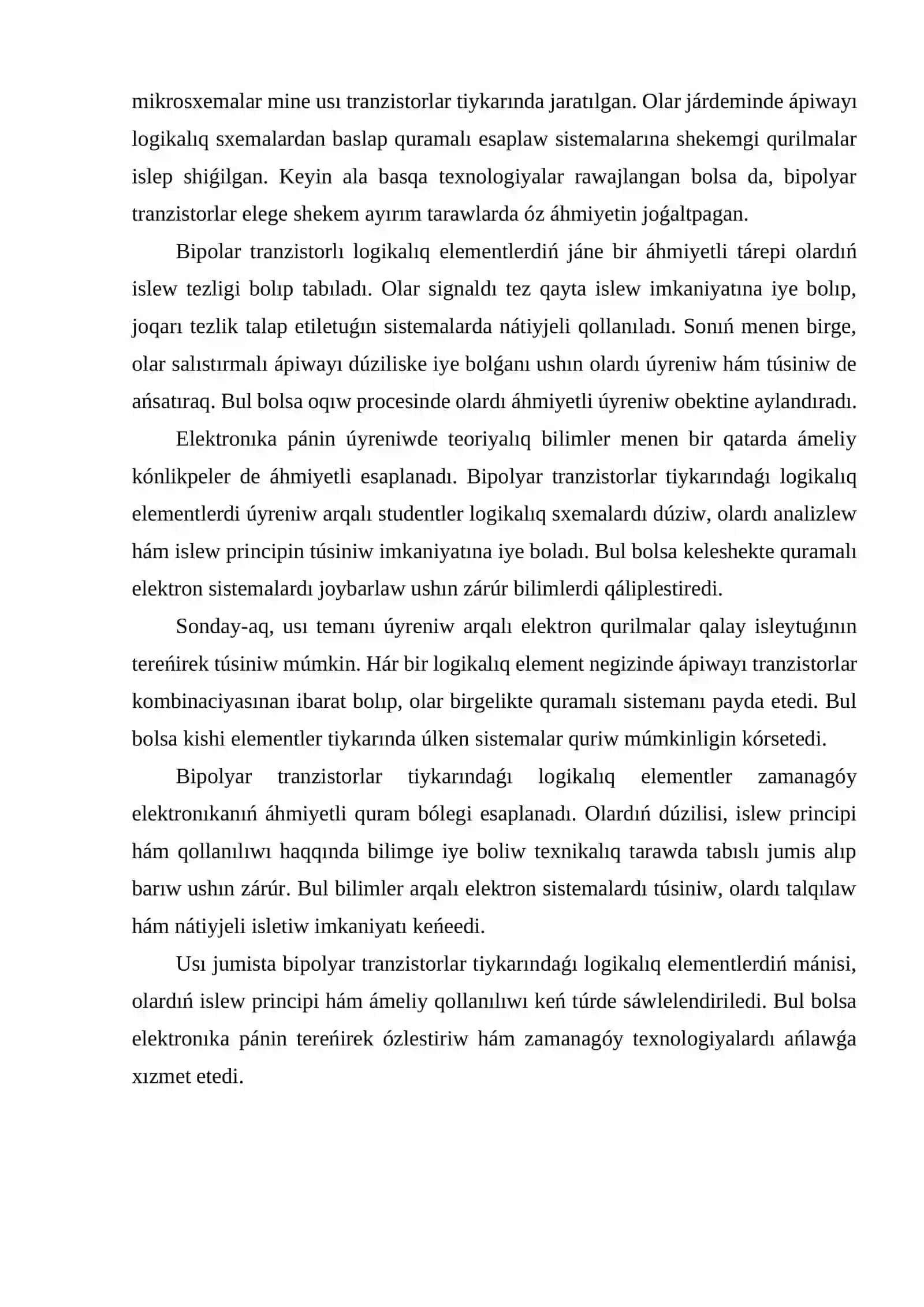 Bipolyar tranzistorlar tiykarındaǵı logikalıq elementler 4