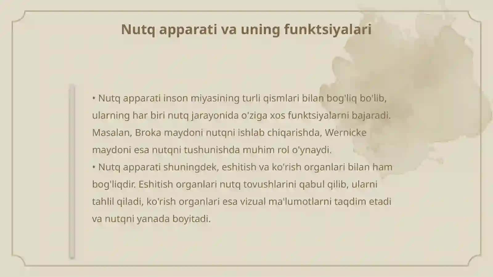 Periferik nutq apparatining tuzilishi. Nutqning neyrofiziolofik mexanizmlari. Bola nutqini rivojlanishida eshitish va ko'rishning o'rni 4