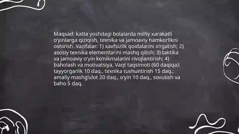 Katta yoshdagi bolalarga beriladigan milliy xarakatli o‘yinlarni o‘rgatish mavzusi 4