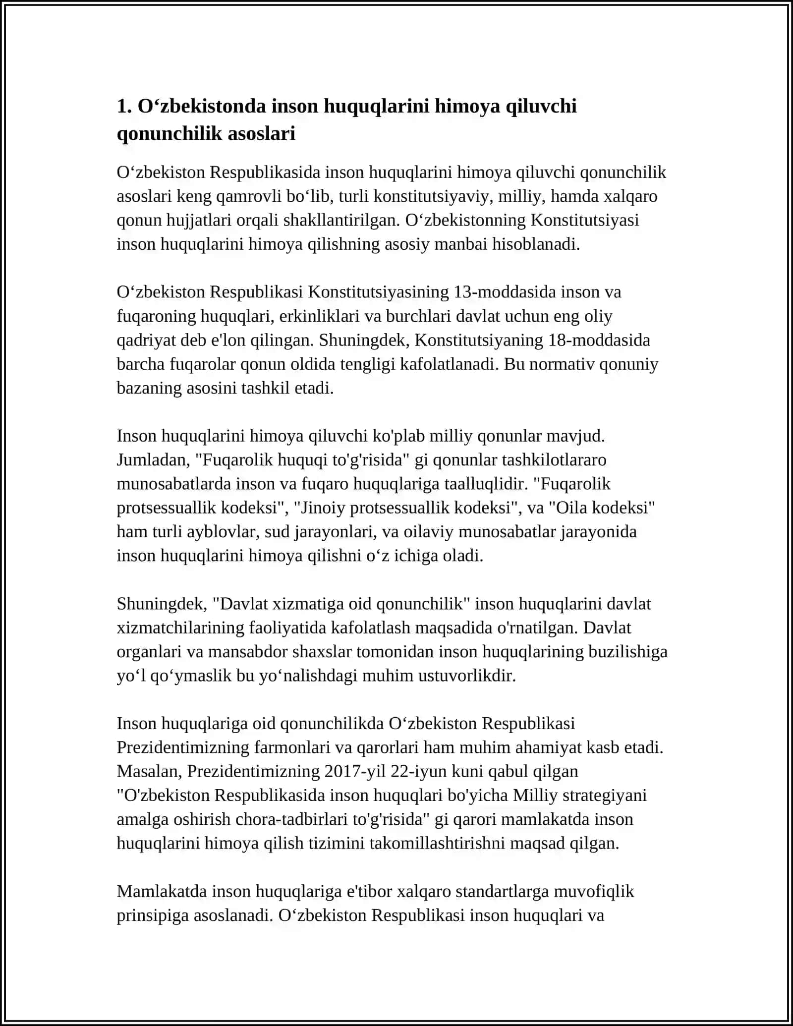 OʻZBEKISTONDA INSON HUQUQLARI VA ERKINLIKLARI KAFOLATINING YARATILISHI 4