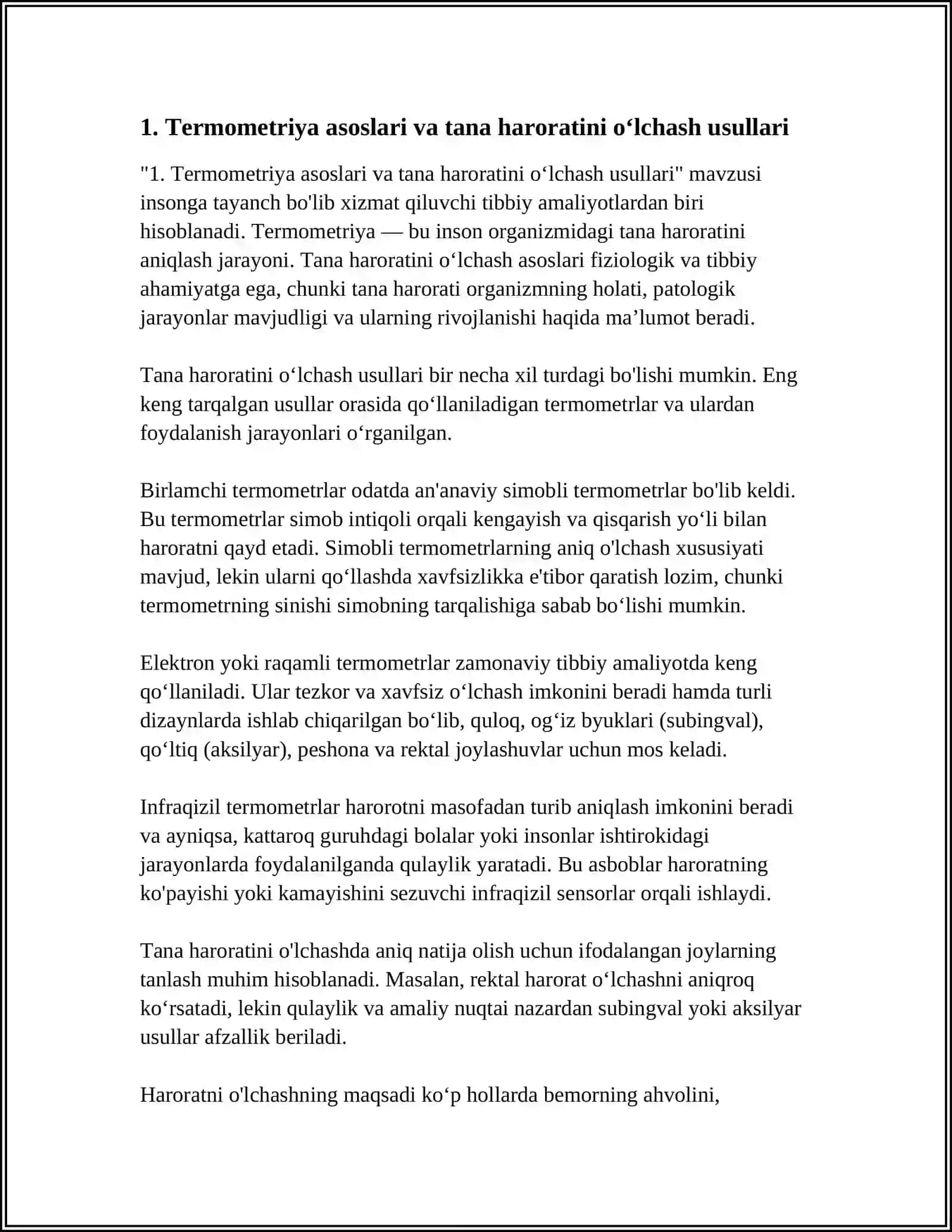 TERMOMETRIYA. TANA HARORATINI OLCHASH TEXNIKASI VA UNI REGISTRATSIYA QILISH 4