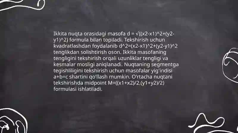 Geometrik figuralar orasidagi pozitsion va metrik munosabatlarni tekshirish 4