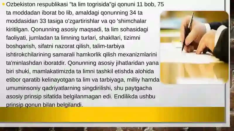 O’zbekiston Respublikasining “Ta’lim to’g’risida”gi Qonuni 4