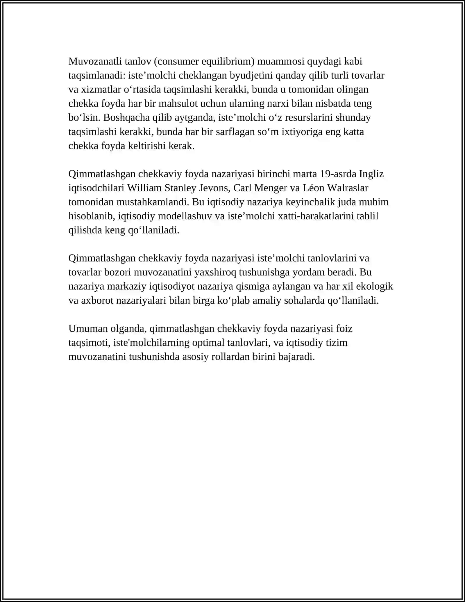 MARJINALIZM IQTISODIY TALIMOTINING BIRINCHI AVLODI ULARNING IQTISODIY G'OYLARI 4
