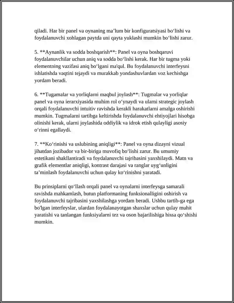 PANEL VA OYNALARNI INTRFESGA MAHKAMLASH. FORMULA VA FUNKSIYALARNI YARATISH 4