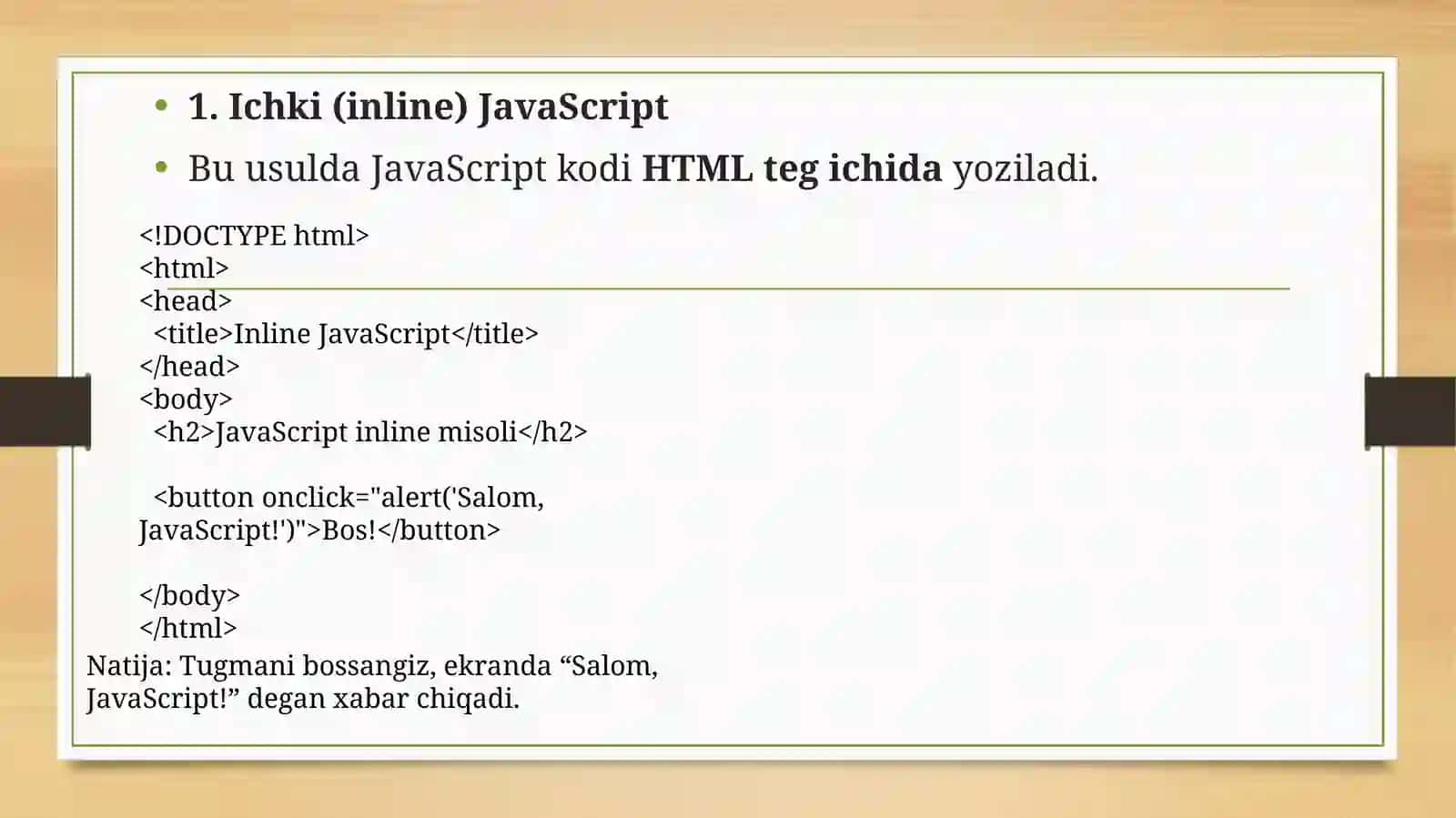 JavaScript va DOM bilan ishlash 4